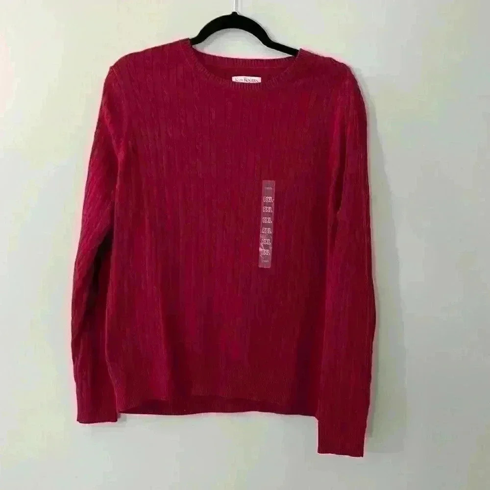 Kim Rogers Berry Pink Cable-knit sweater Size Petite PXL NEW NWT